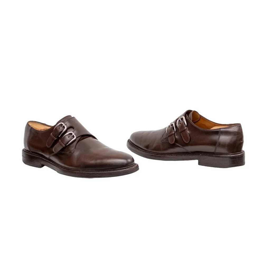 Gucci Men's Brown Leather Double Monk Strap Dress Shoes Size US 12 UK 11